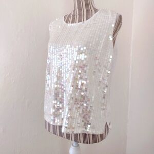 Vintage George White Sequined Sweater Vest Size M